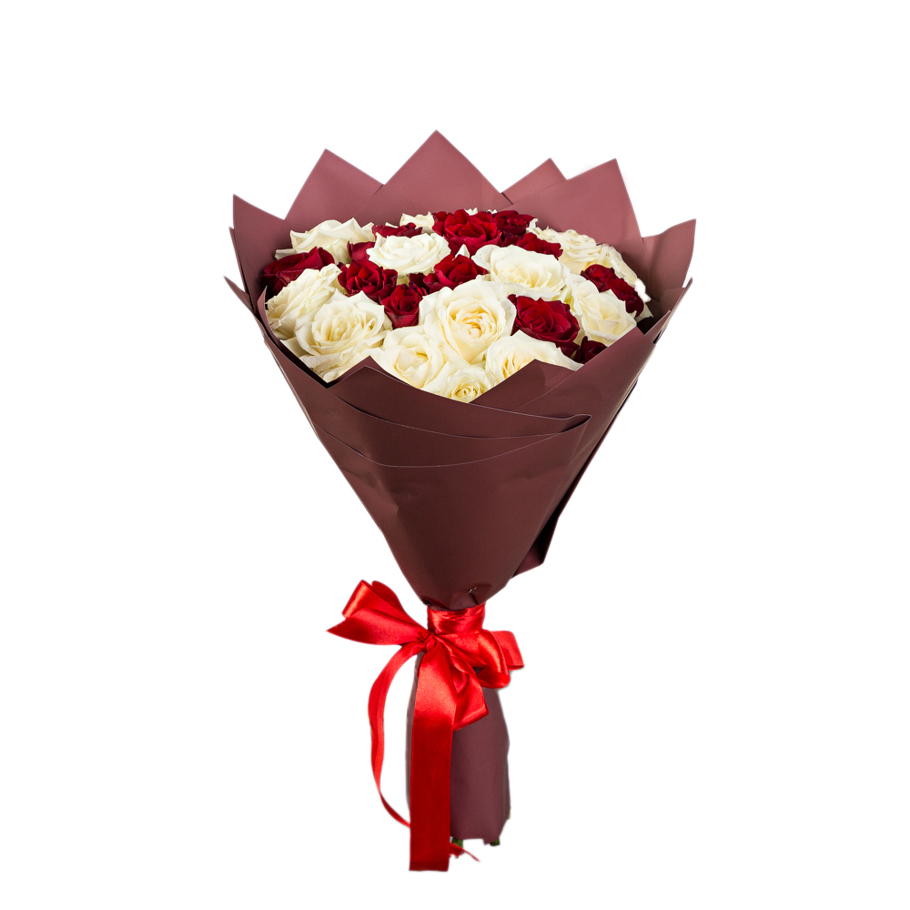 25 разноцветных роз 40 см