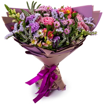 Букет из роз, сантини и альстромерии