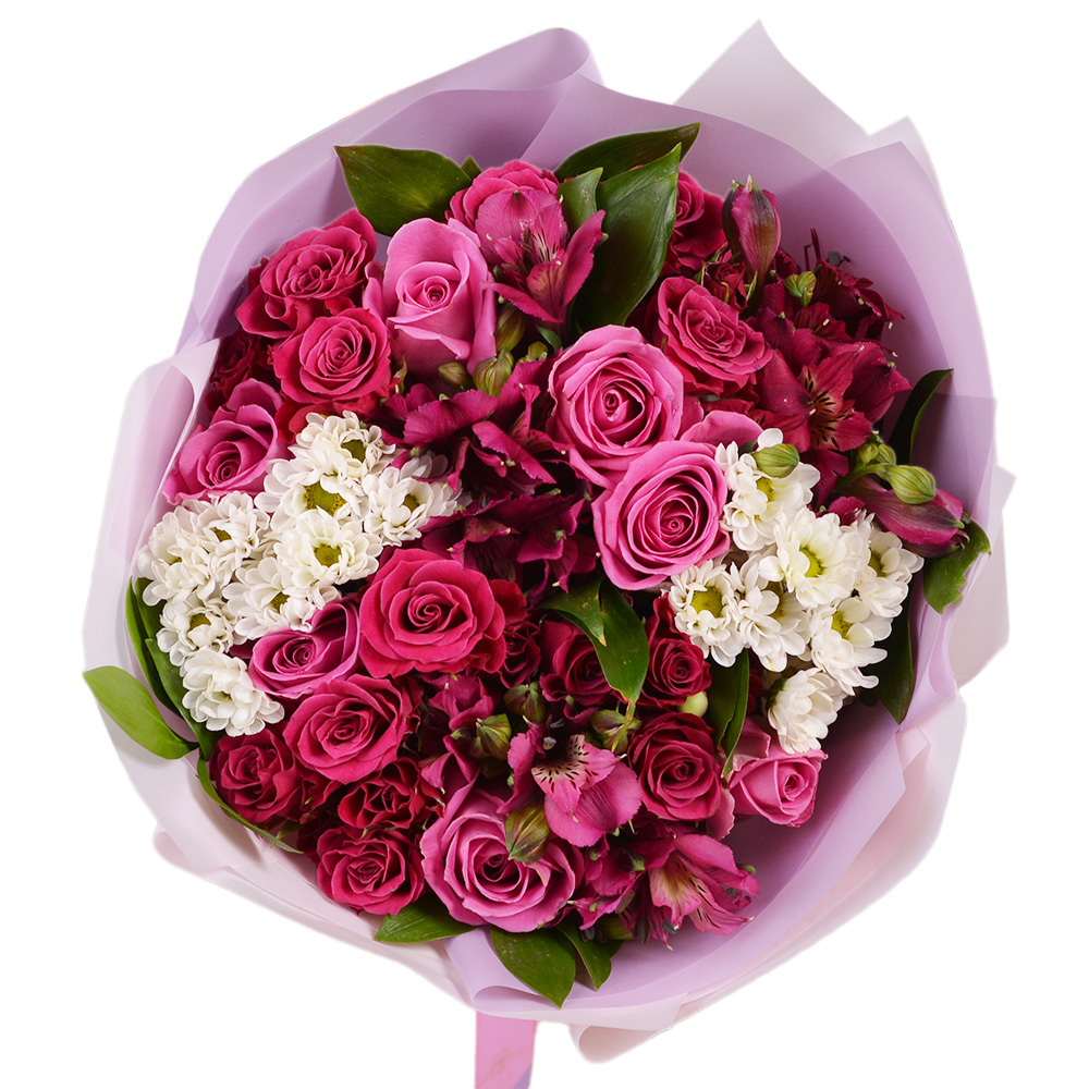 Букет из альстромерий, рускуса и роз