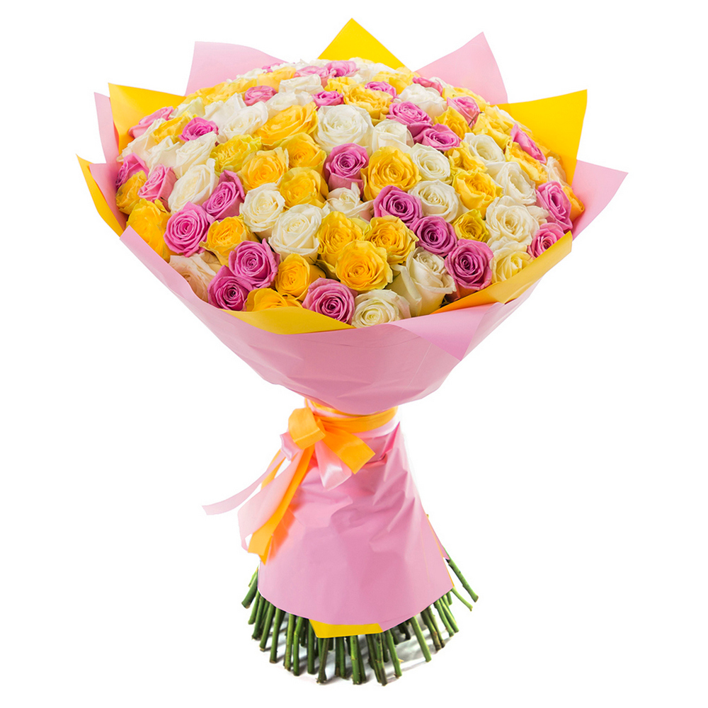 Букет из 101 разноцветной розы 60 см