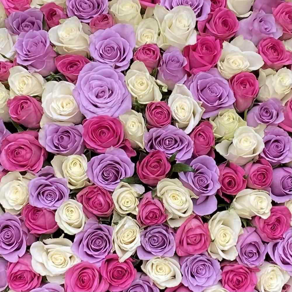 301 роза нежный Микс в корзине