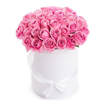 35 розовых роз 40 см в шляпной коробке