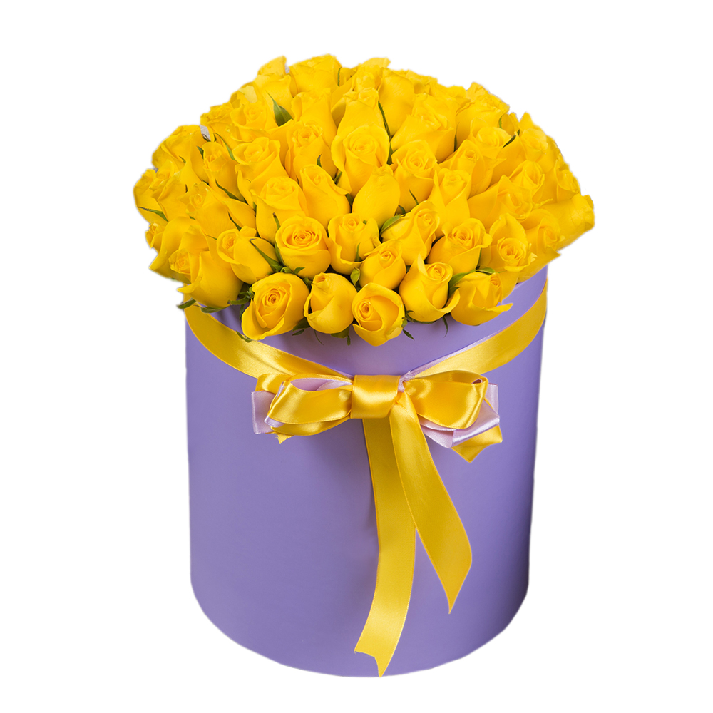 51 желтая роза в шляпной коробке