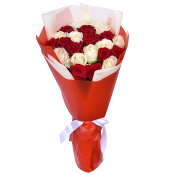 21 разноцветная роза Premium 50 см в пленке