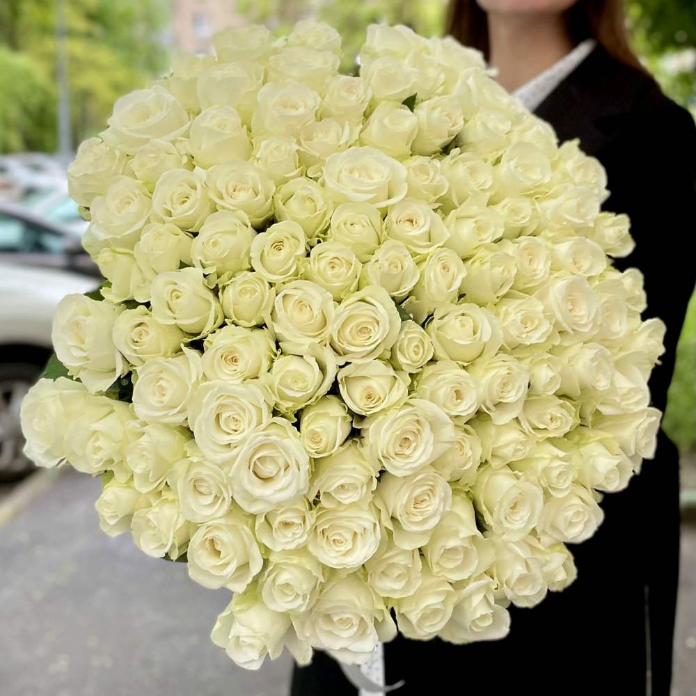 Букет из 101 белой розы Premium 60 см.