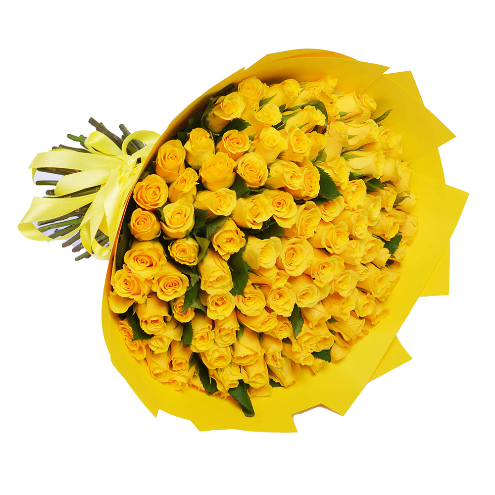101 желтая роза в крафте
