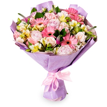 Букет из пионов, гвоздик и гербер