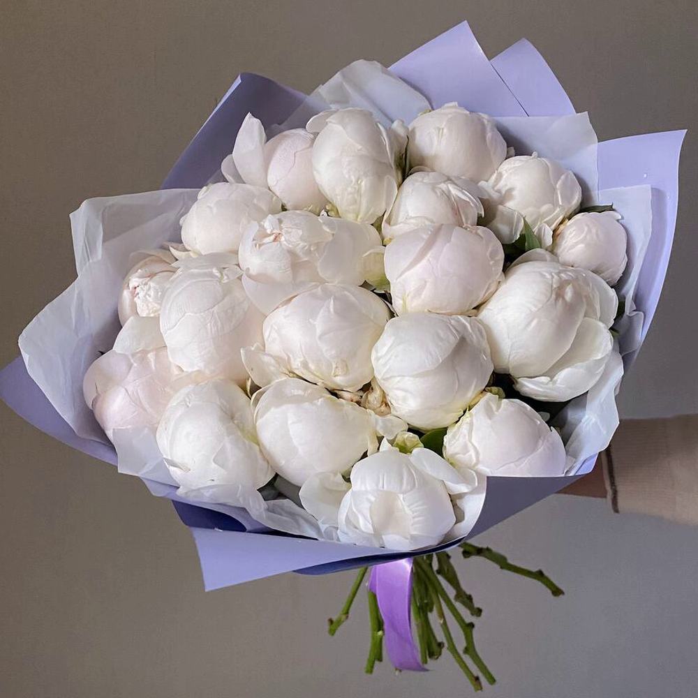 Букет из 21 белого пиона