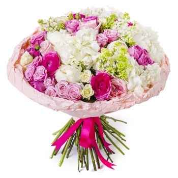 Букет с сиренью и ранункулюсами