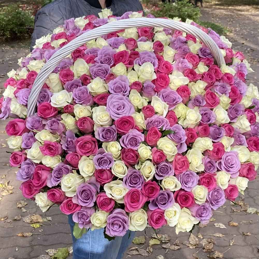 301 роза нежный Микс в корзине