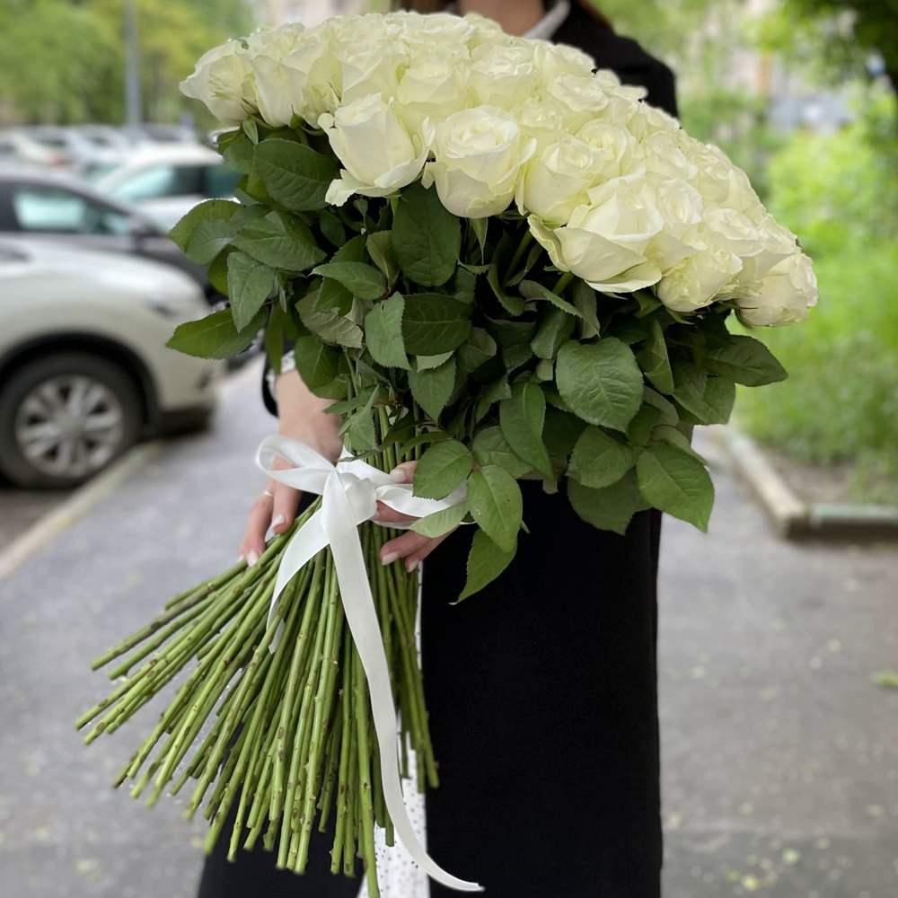 Букет из 101 белой розы Premium 60 см.