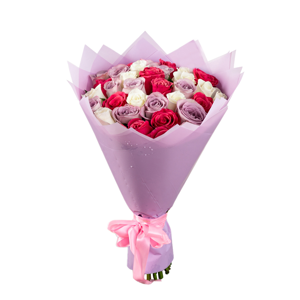 Букет из 25 разноцветных роз