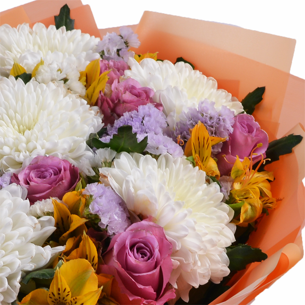 Букет из хризантемы, альстромерии и розы