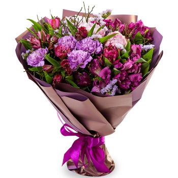 Букет из альстромерии, пионов и гвоздики