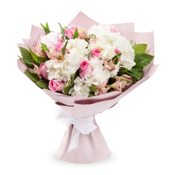 Букет из роз, пионов, гортензий и альстромерии