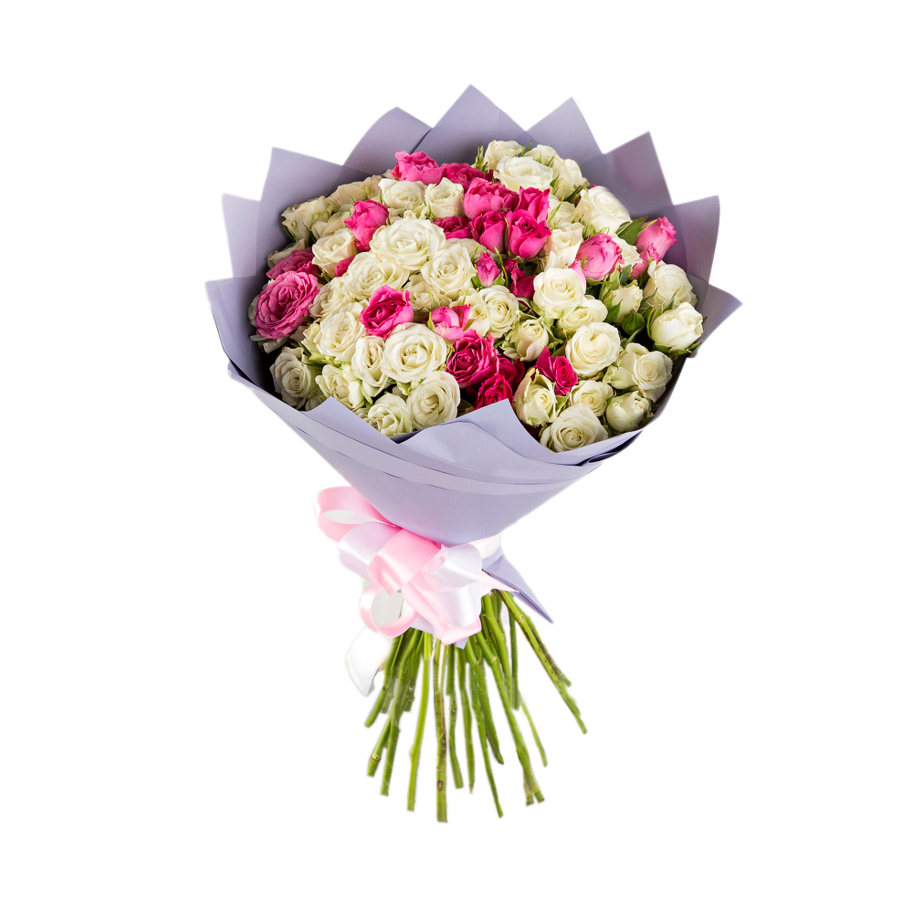 25 разноцветных кустовых роз
