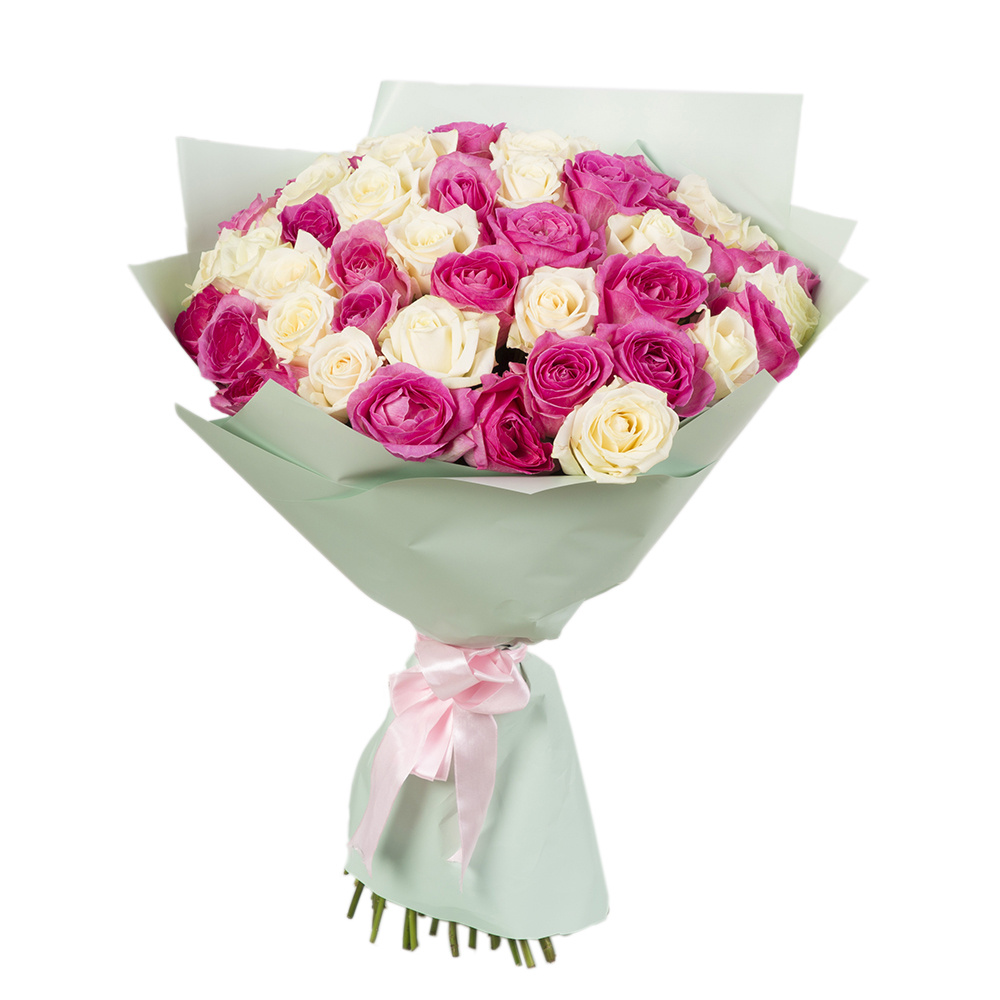 Букет из 51 разноцветной розы 50 см