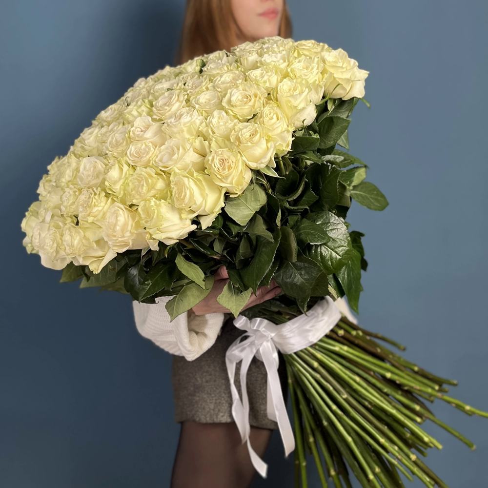 Букет из 101 белой розы Premium 80 см.