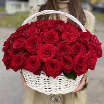 51 красная роза в корзине