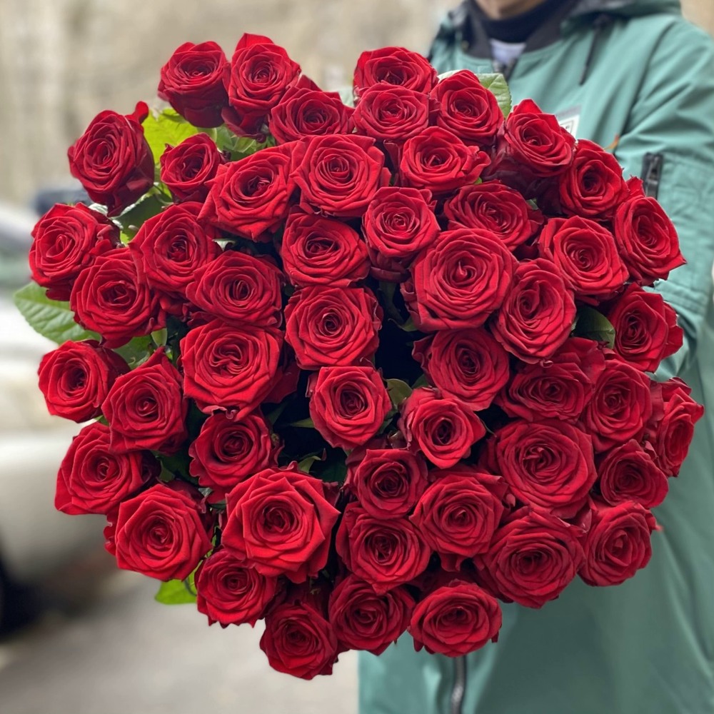 51 красная роза Premium 70 см