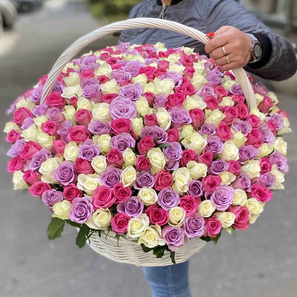 301 роза нежный Микс в корзине