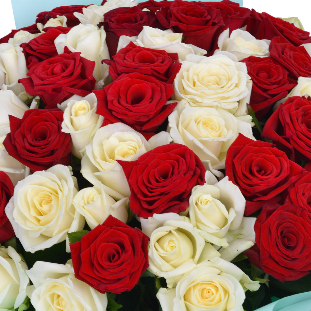 75 разноцветных роз Premium 40 см