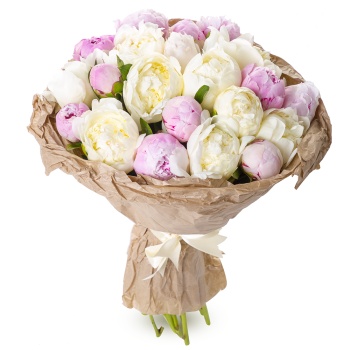 Букет из 21 разноцветного пиона