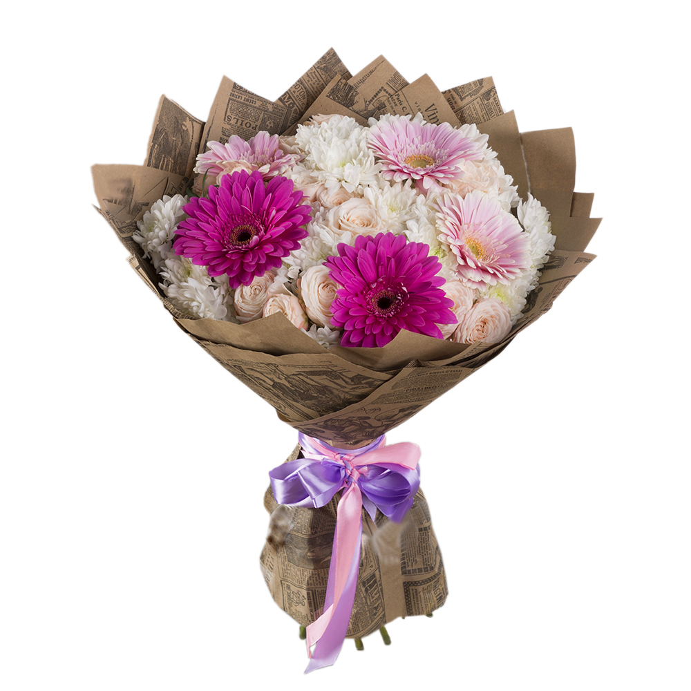 Букет из хризантем, роз и гербер