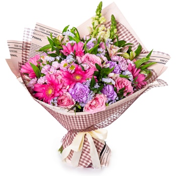 Букет из розы, гвоздики и герберы