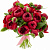 Букет из 25 красных пионов с зеленью